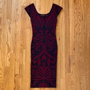 Ronny Kobo S knit red and Black Midi Body Contour stretch Dress great condition